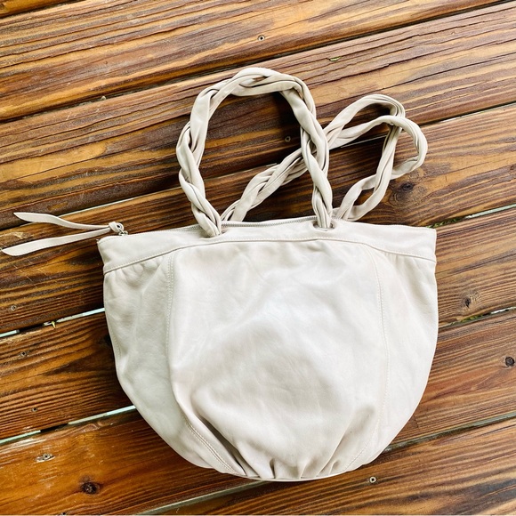 Furla Braided Double Handle Leather Hobo Slouchy Bag in grey EUC - Picture 6 of 17